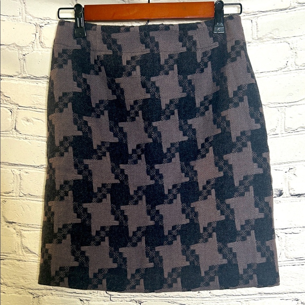 Boden Black Gray Houndstooth Wool Mini Skirt Size 2 Excellent Condition
